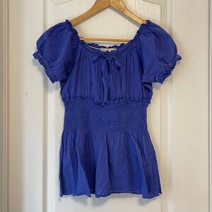 Babydoll Smocked Bodice Puff Sleeve Cotton Top